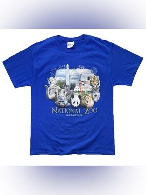 Vintage National Zoo Washington, DC T Shirt Men's Medium Blue Smithsonian Y2K